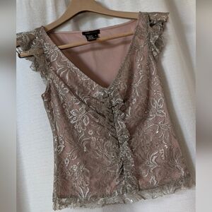 BCBGMaxAzria Floral Lace Blouse - Blush and Silver